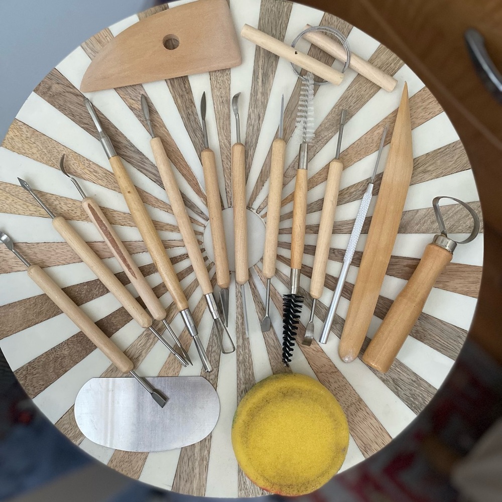 Natural Wood Pottery Tool Set with Metal Tips